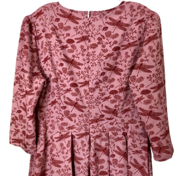 Ricco Bruno Dragonflies Three-Quarter Sleeve Fit & Flare Dress - L - Picture 8 of 11